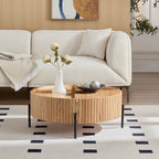 Round Coffee Table with Storage, Modern MDF Accent Tea Table with Rotating Top