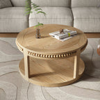 31.5 Inch Round Solid Wood Coffee Table, Two-Tier Thickened Top Accent Table