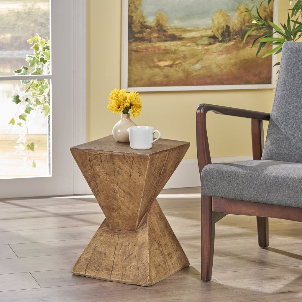 TESS Modern Hourglass Side Table, MGO Sculptural Accent End Table