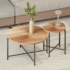 Radial Pattern 2-Piece Coffee and End Table Set, Distressed Cylindrical Waterproof MDF with PVC Cover