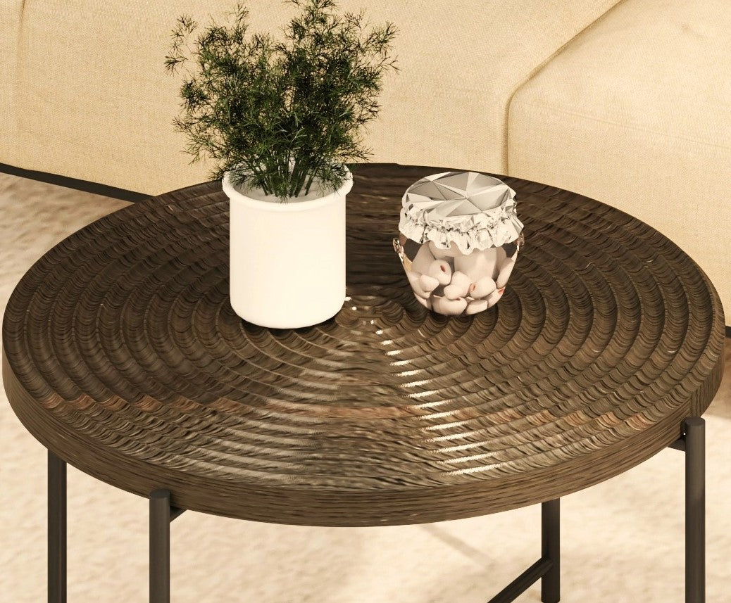 2-Piece Coffee & End Table Set, Waterproof MDF PVC Distressed Cylindrical Design