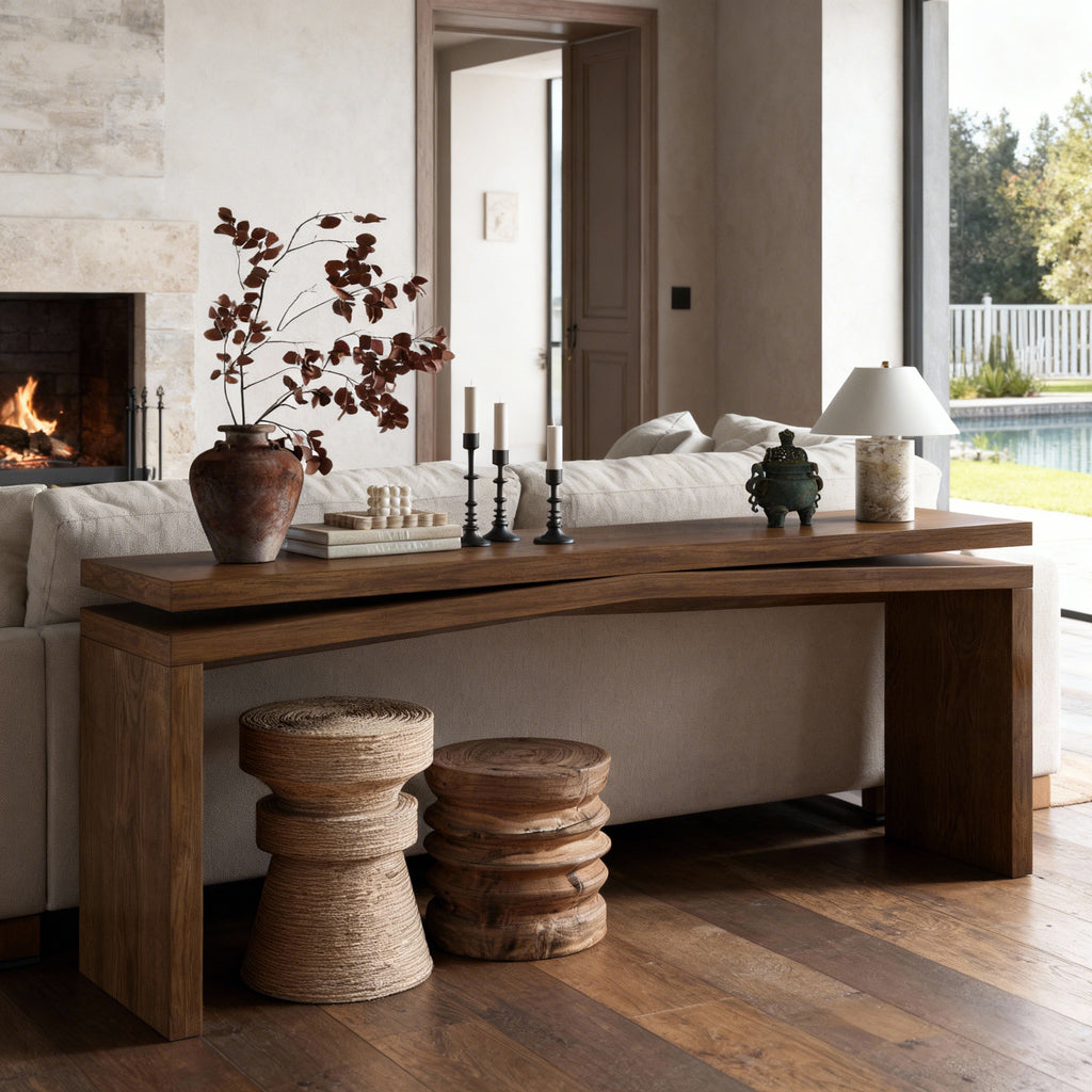 64.96" Solid Wood Veneer Console Table