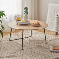 31.5' Round Acacia Wood Coffee Table, American Minimalist Metal & Wood End Table