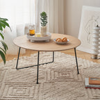 31.5' Round Acacia Wood Coffee Table, American Minimalist Metal & Wood End Table