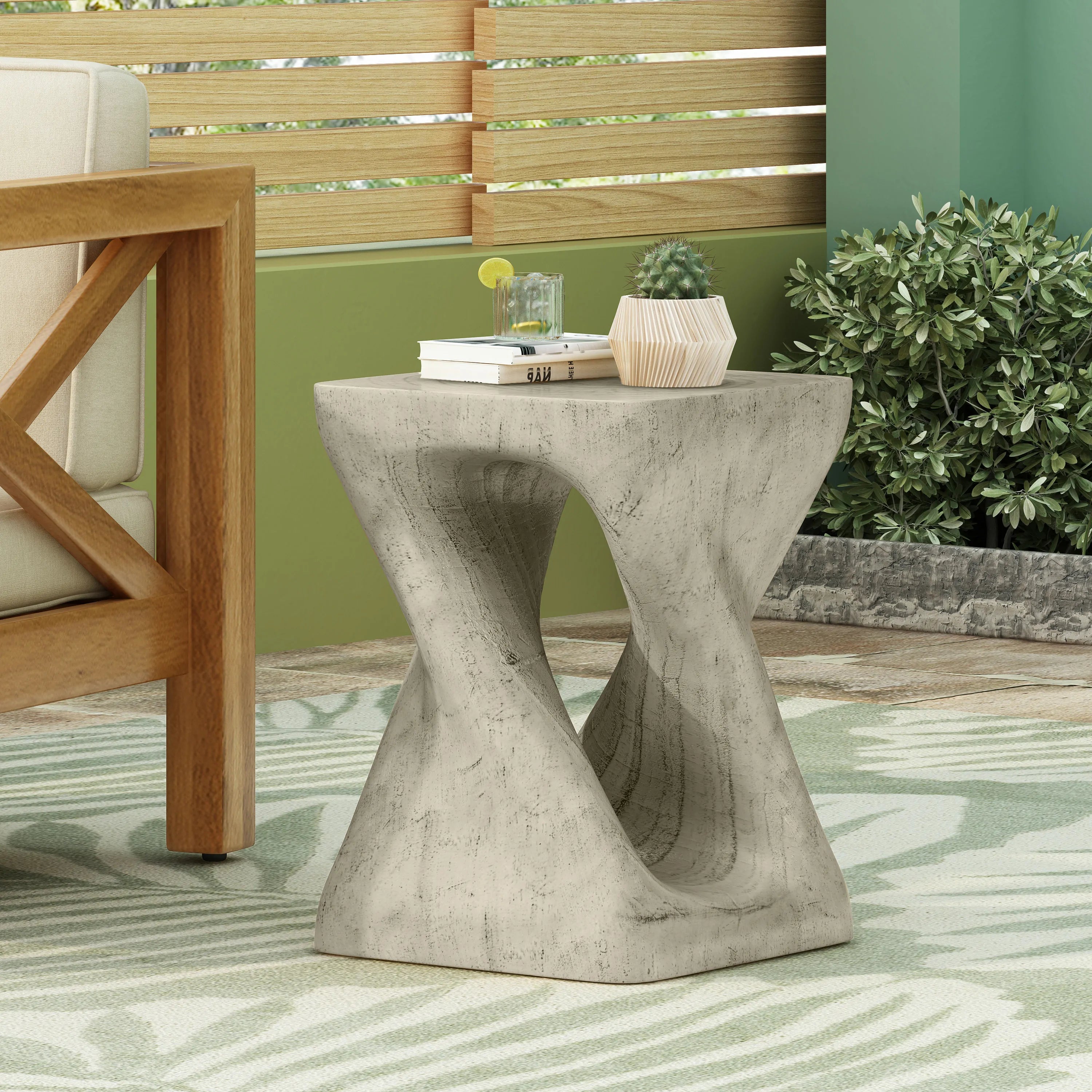 MGO Twist Shape Side Table, Wood Like Texture Accent Table