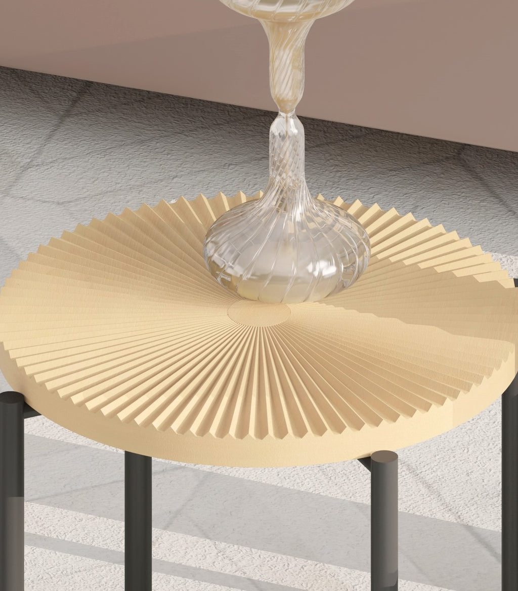 Radial Pattern 2-Piece Coffee and End Table Set, Distressed Cylindrical Waterproof MDF with PVC Cover