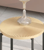 Radial Pattern 2-Piece Coffee and End Table Set, Distressed Cylindrical Waterproof MDF with PVC Cover