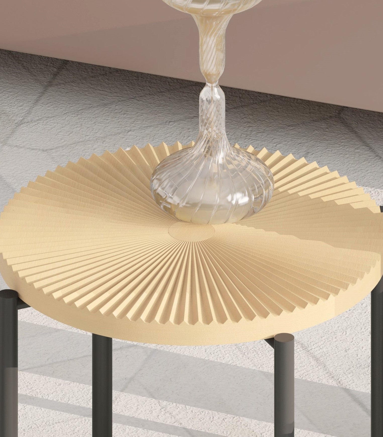 Radial Pattern 2-Piece Coffee and End Table Set, Distressed Cylindrical Waterproof MDF with PVC Cover