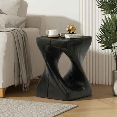 MGO Twist Shape Side Table, Wood Like Texture Accent Table