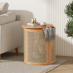 Natural Rubber Solid Wood Side Table, Compact Round Accent End Table