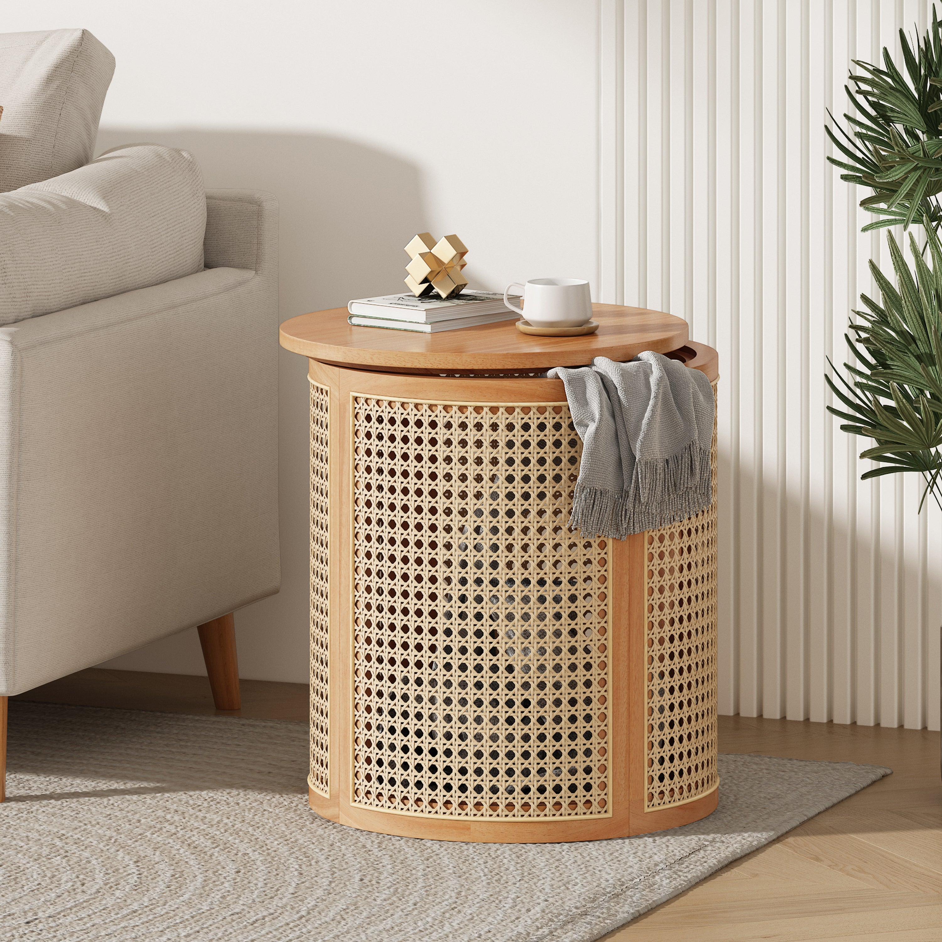 Natural Rubber Solid Wood Side Table, Compact Round Accent End Table
