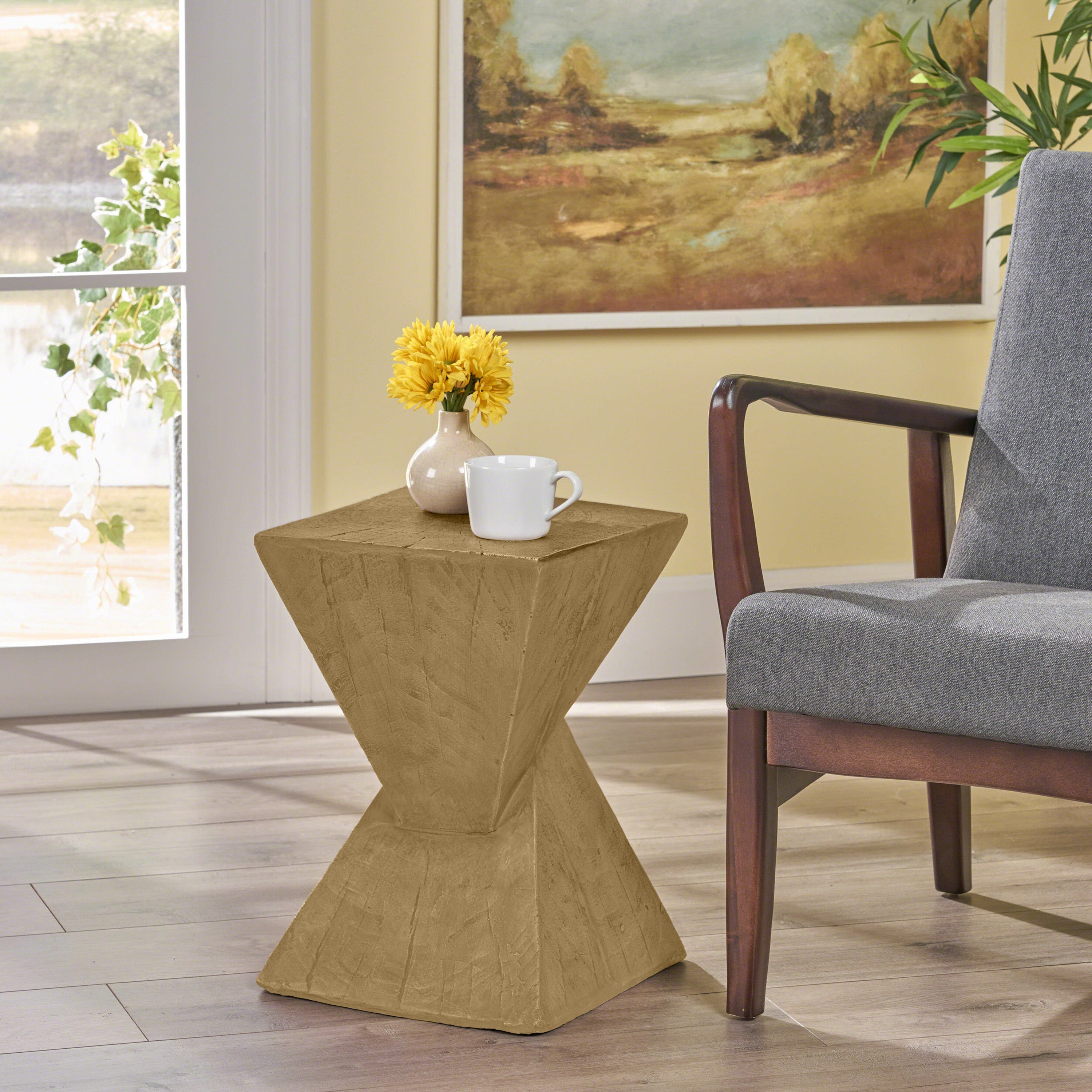 TESS Modern Hourglass Side Table, MGO Sculptural Accent End Table