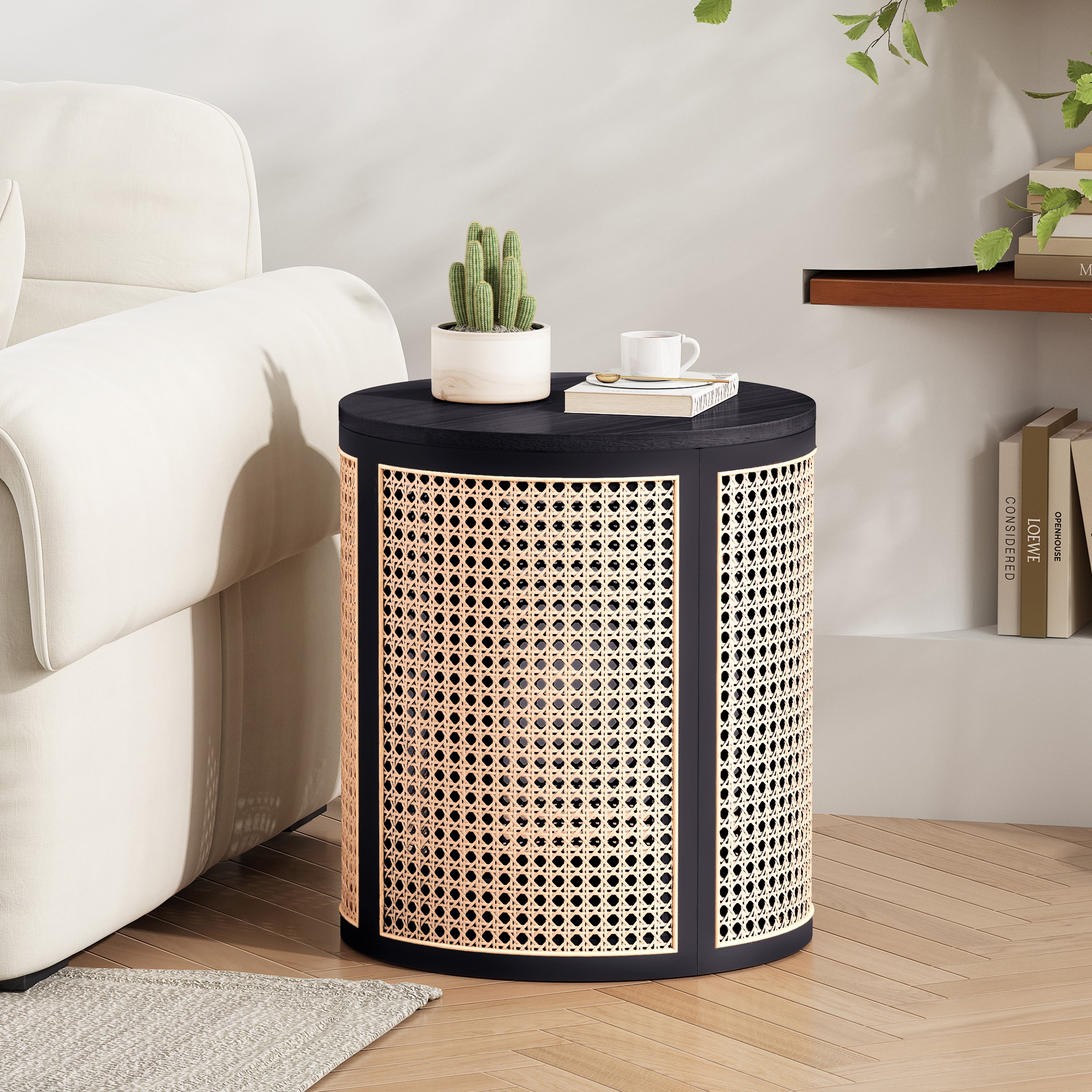 Natural Rubber Solid Wood Side Table, Compact Round Accent End Table