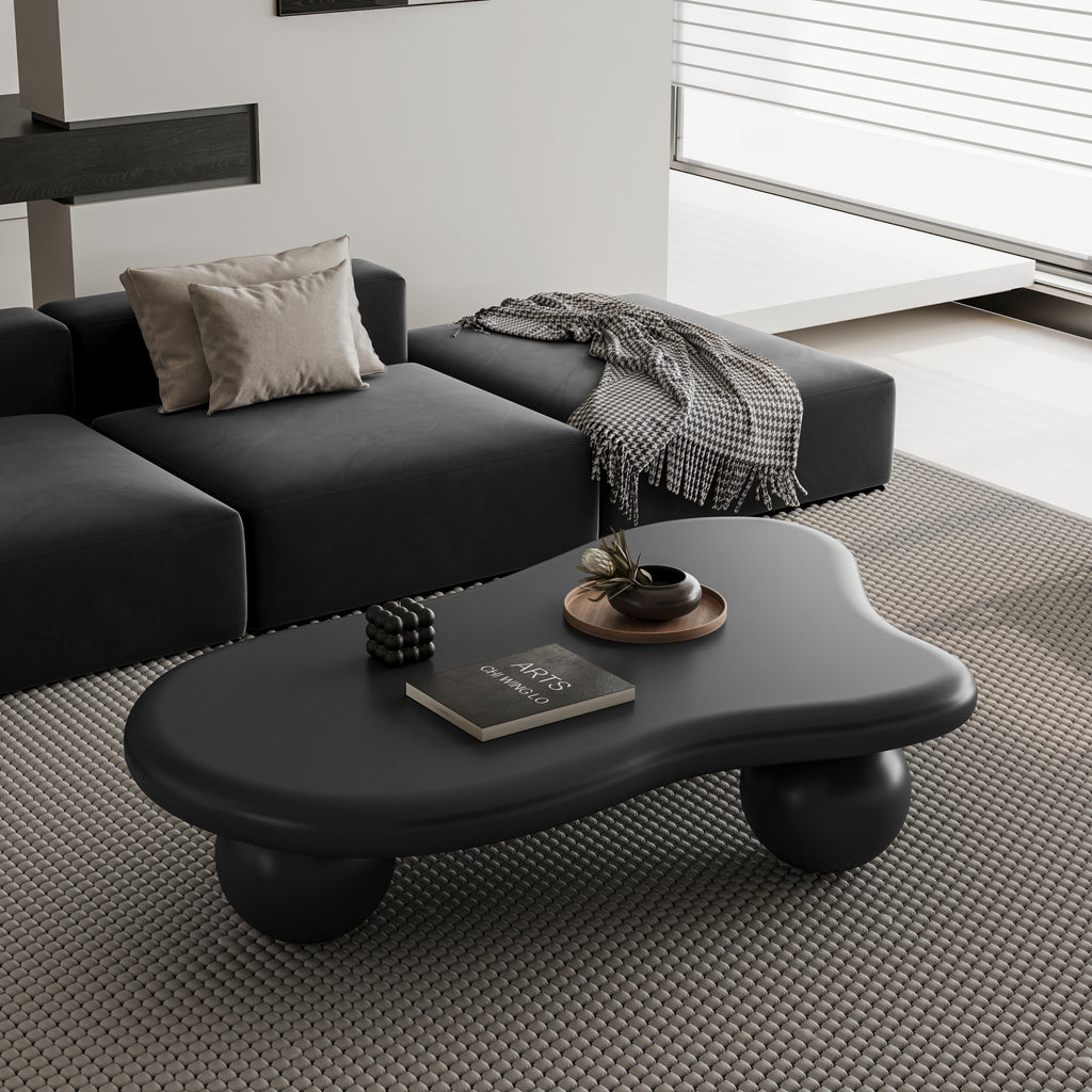 47 Inch Cloud Shaped Coffee Table with 3 Ball Legs for Living Room