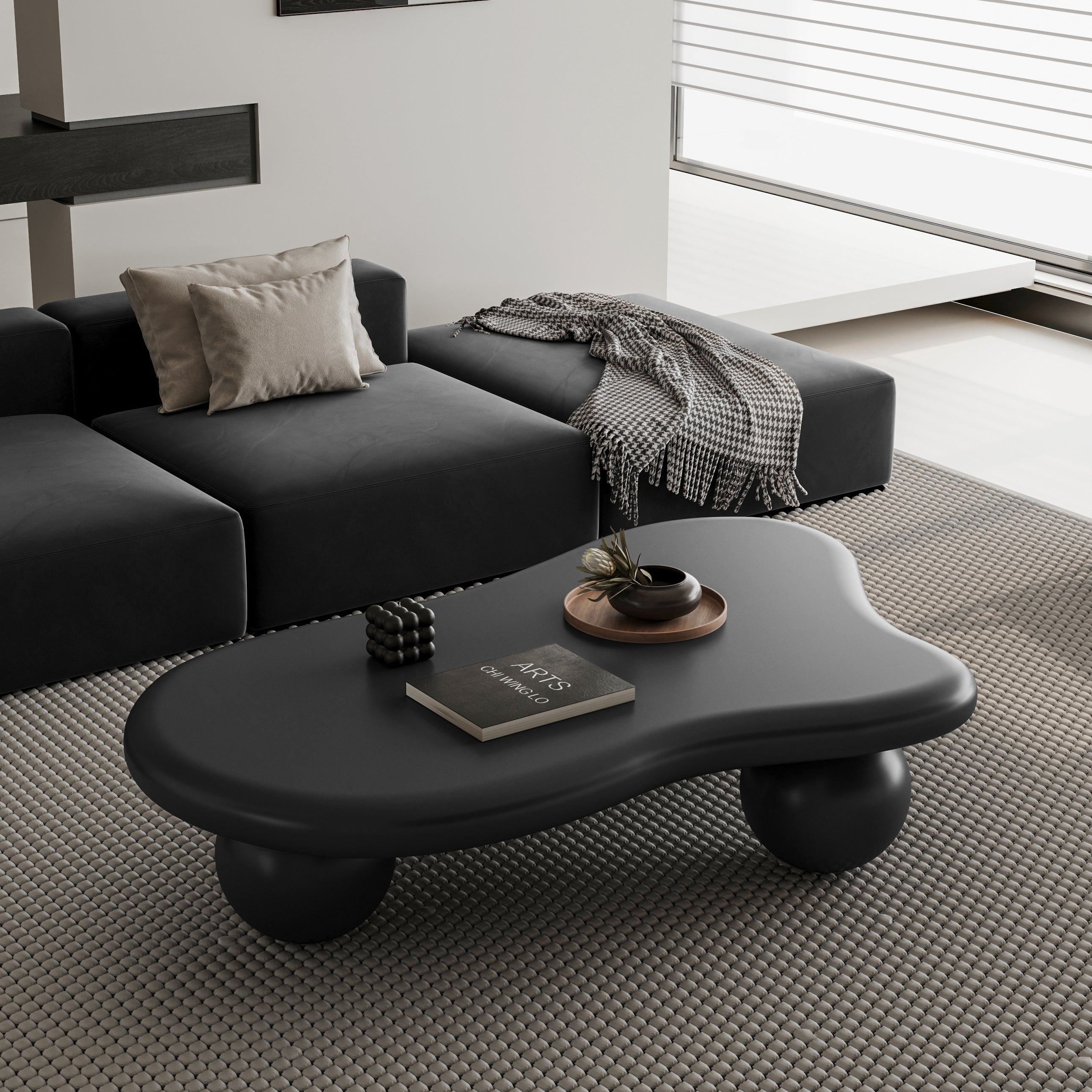 47 Inch Cloud Shaped Coffee Table with 3 Ball Legs for Living Room