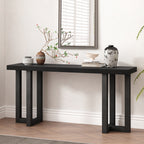 63' Geometric Console Table with Solid Pine Legs, MDF Pine Veneer