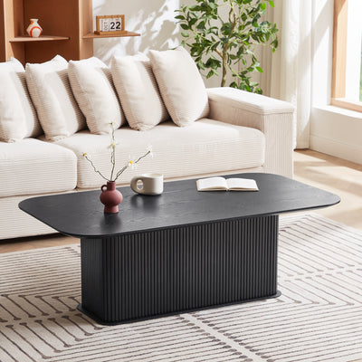51.18' Rectangular Coffee Table, Black Oak Surface & Black Metal Feet