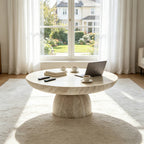 31"/35" Mushroom Shaped Coffee Table, Beige & White Round Fiberglass Accent Table