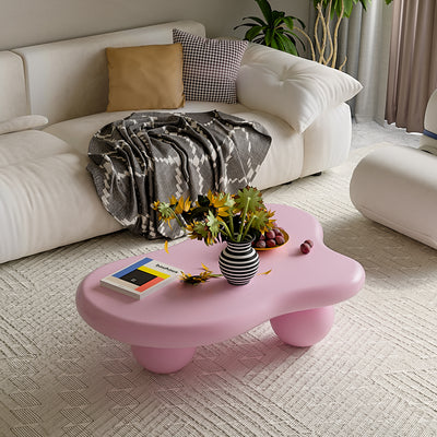 47.2' Pink Cloud Shaped Coffee Table with 3 Ball Legs, Modern Low MDF Table