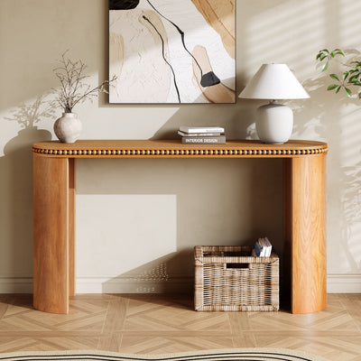 Mirod Vintage Console Table with Beaded Trim, Reversible Curved Legs, Natural Wood Veneer