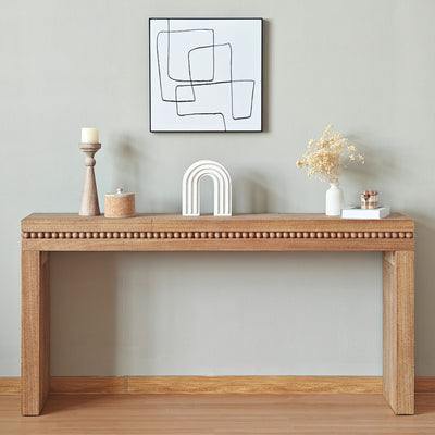 64" Rustic Fir Wood Console Table with Beaded Accent, Distressed Rectangular Entryway Sofa Table