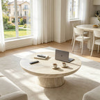 31"/35" Mushroom Shaped Coffee Table, Beige & White Round Fiberglass Accent Table
