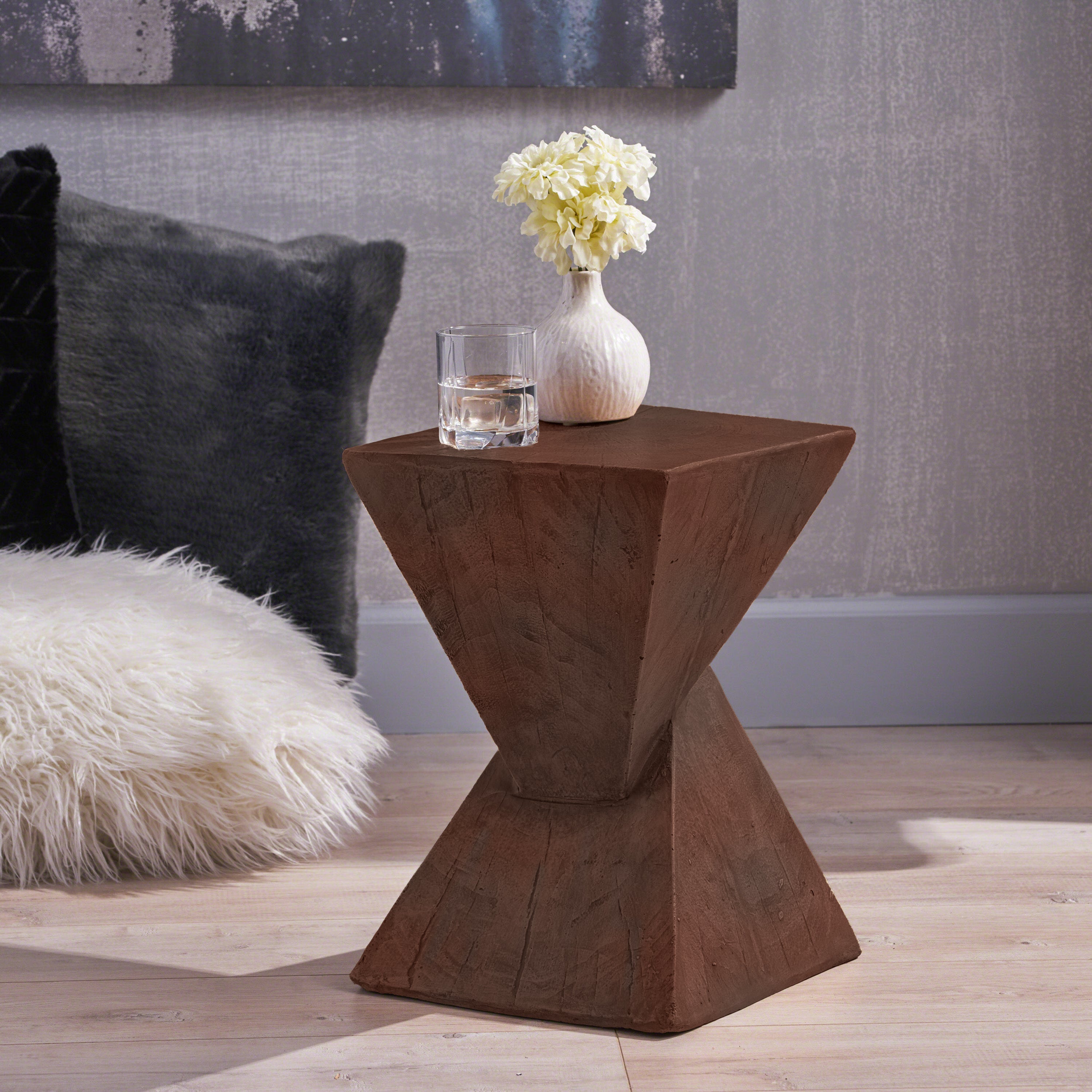 TESS Modern Hourglass Side Table, MGO Sculptural Accent End Table