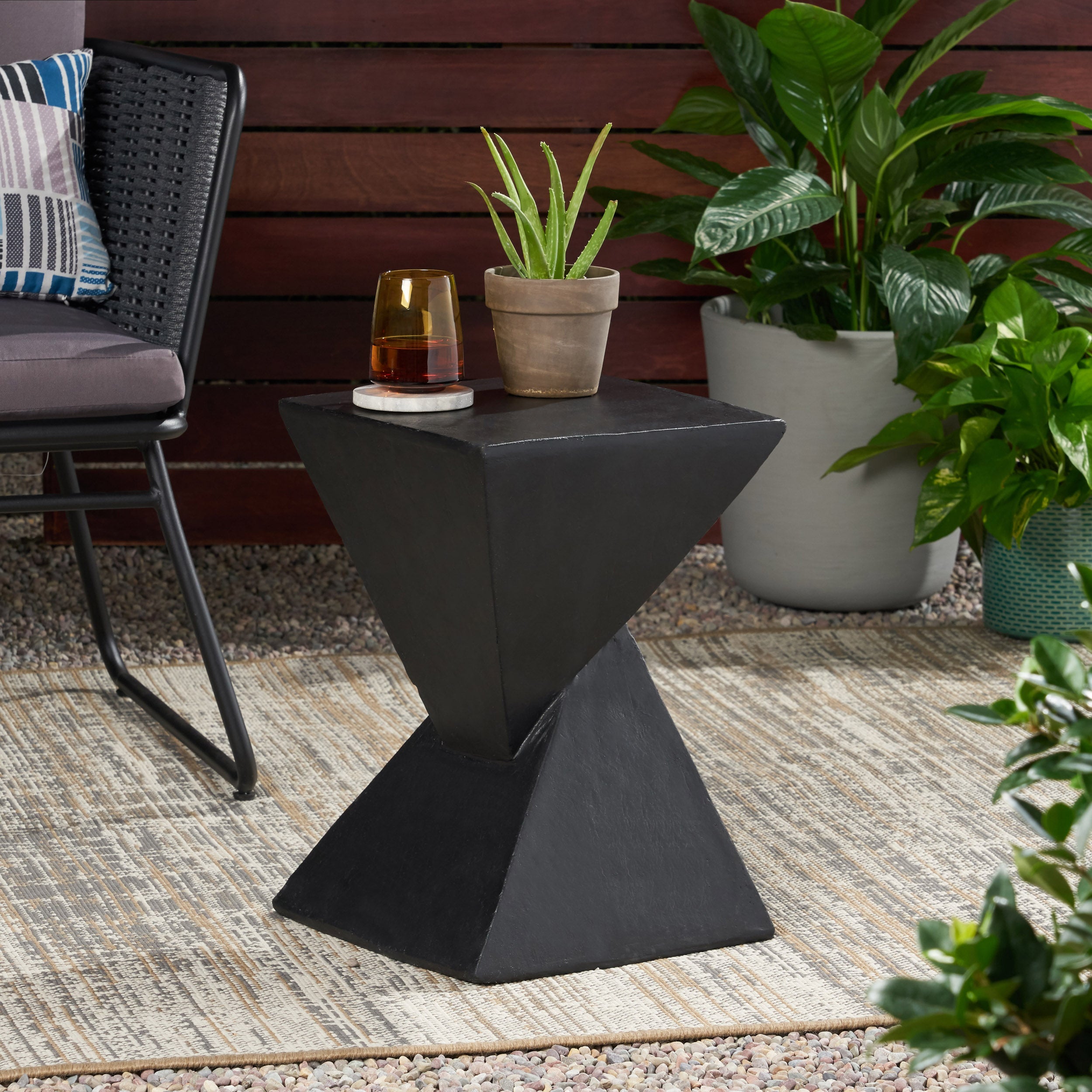 TESS Modern Hourglass Side Table, MGO Sculptural Accent End Table