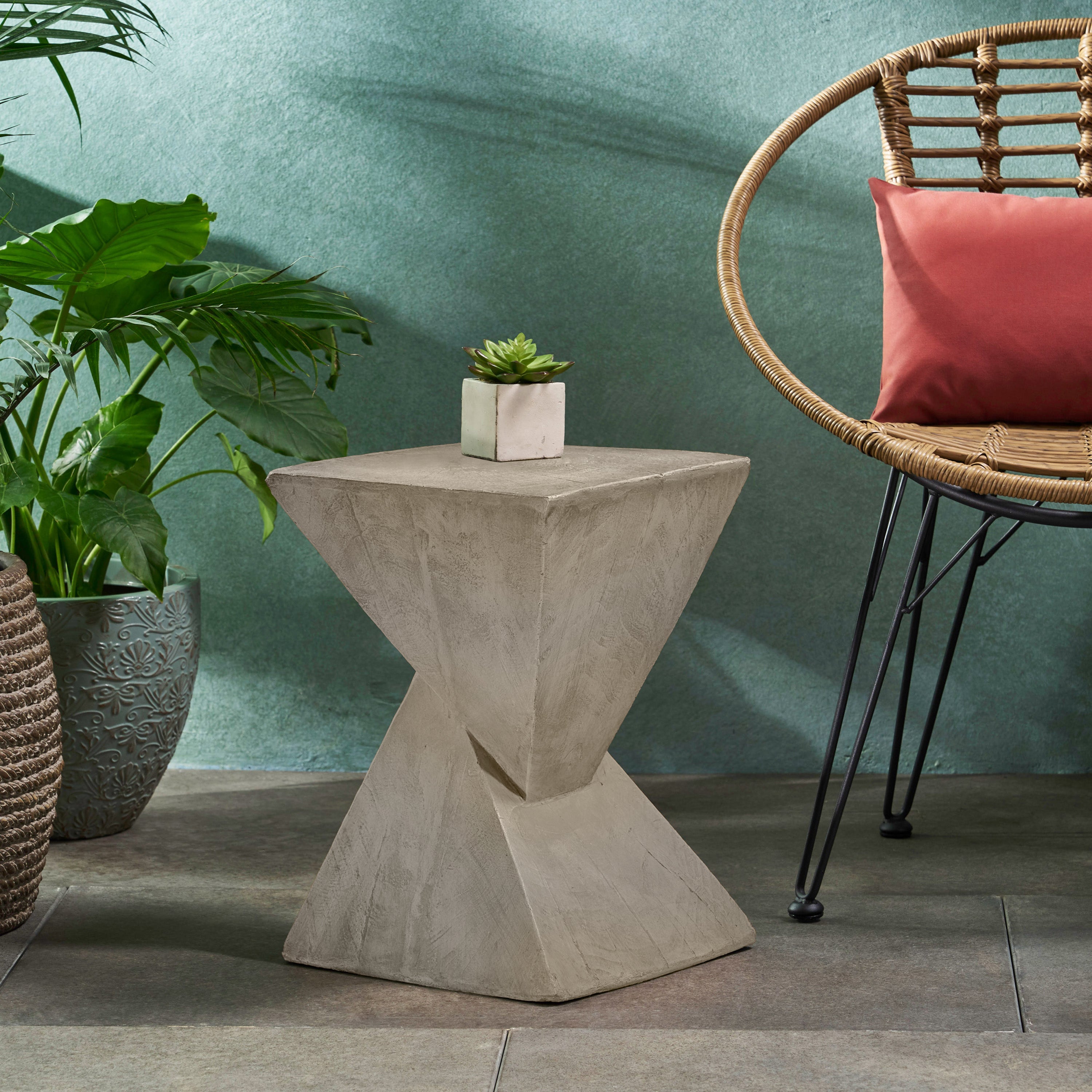 TESS Modern Hourglass Side Table, MGO Sculptural Accent End Table