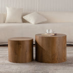Round Nesting Coffee & End Table Set, Natural Wood Lacquered MDF Accent Table