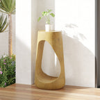 Outdoor Hollow Side Table, Lightweight Concrete Wood Like Texture Accent Table