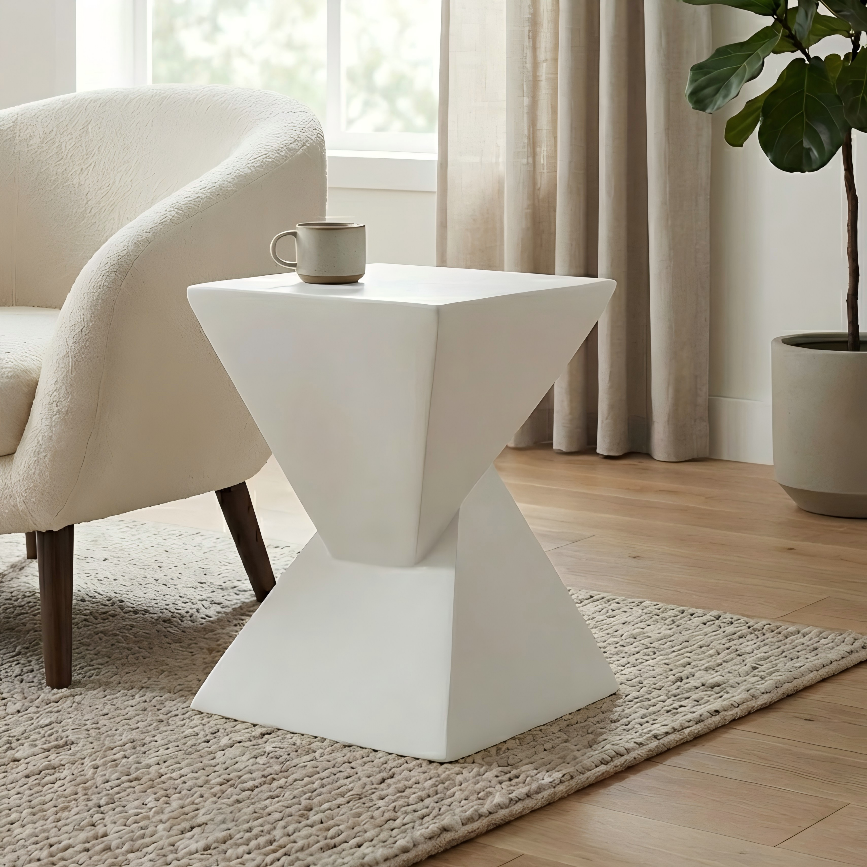 TESS Modern Hourglass Side Table, MGO Sculptural Accent End Table
