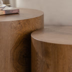 Round Nesting Coffee & End Table Set, Natural Wood Lacquered MDF Accent Table