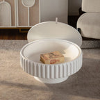 31.50' Round Fluted Storage Coffee Table, Cream White Glossy MDF with Lift-Off Lid