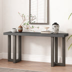 63' Geometric Console Table with Solid Pine Legs, MDF Pine Veneer