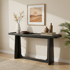 58.25' Farmhouse Console Table with Tray Top, Natural Solid Rubberwood Frame for Entryway