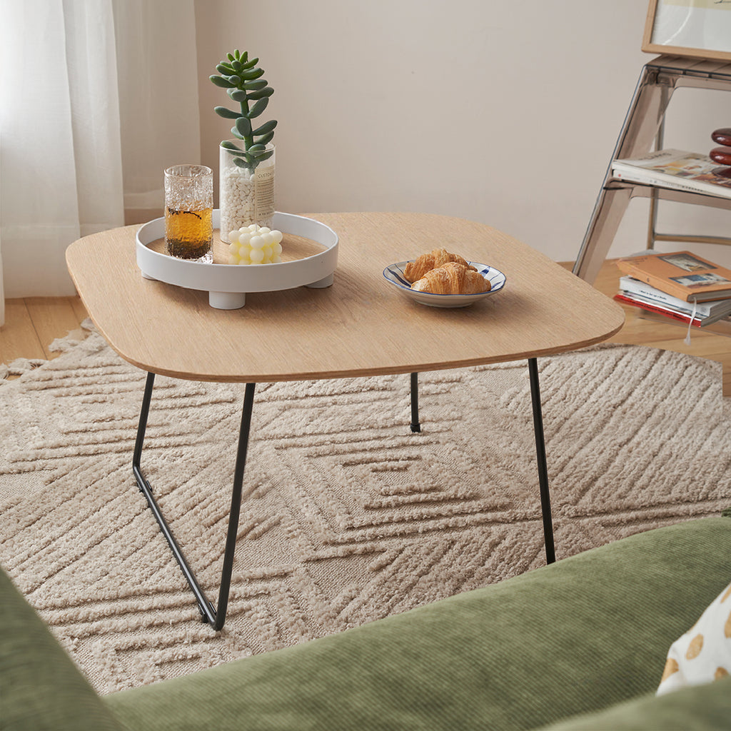 31.5' Round Acacia Wood Coffee Table, American Minimalist Metal & Wood End Table