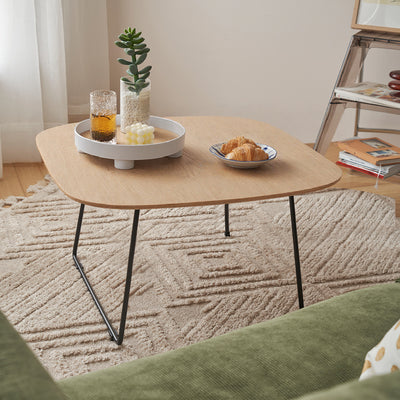 31.5' Round Acacia Wood Coffee Table, American Minimalist Metal & Wood End Table