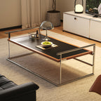 Rio Bauhaus Coffee Table, Retro Ash Wood & Stainless Steel Rectangular Tea Table for Small Apartment Living Room