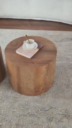 Round Nesting Coffee & End Table Set, Natural Wood Lacquered MDF Accent Table